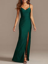 Elastic Woven Satin Sheath Floor-Length Formal Bridesmaid Dress-Dbrbridal