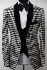 Elegant 3 Piece Suit Dinner Party Prom Suit Bespoke Houndstooth Blazer Slim Fit Best Man Tuxedo-Dbrbridal