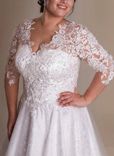 Elegant Ball Gown V-Neck Sleeves Wedding Dresses Appliques Lace-Dbrbridal