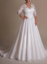Elegant Ball Gown V-Neck Sleeves Wedding Dresses Appliques Lace-Dbrbridal