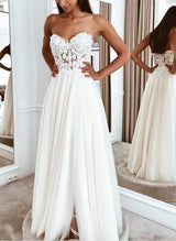 Elegant Chic A-line Elegant Sweetheart Lace Tulle Wedding Dresses Front Split-Dbrbridal