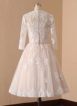 Elegant Chic A-line Wedding Dresses V-Neck Long Sleeves Lace Tulle Sash-Dbrbridal