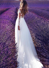 Elegant Chiffon Lace Wedding Dresses Split Front Chic A-line V-Neck Long Sleeves-Dbrbridal