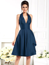 Elegant Halter Sleeveless Short Taffeta Bridesmaid Dresses-Dbrbridal