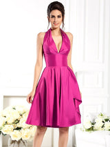 Elegant Halter Sleeveless Short Taffeta Bridesmaid Dresses-Dbrbridal