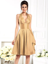 Elegant Halter Sleeveless Short Taffeta Bridesmaid Dresses-Dbrbridal