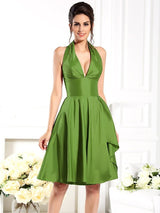 Elegant Halter Sleeveless Short Taffeta Bridesmaid Dresses-Dbrbridal