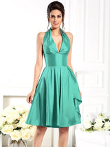 Elegant Halter Sleeveless Short Taffeta Bridesmaid Dresses-Dbrbridal