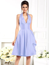 Elegant Halter Sleeveless Short Taffeta Bridesmaid Dresses-Dbrbridal