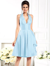 Elegant Halter Sleeveless Short Taffeta Bridesmaid Dresses-Dbrbridal