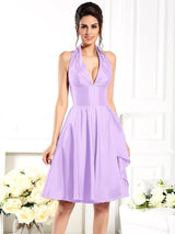 Elegant Halter Sleeveless Short Taffeta Bridesmaid Dresses-Dbrbridal