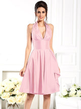 Elegant Halter Sleeveless Short Taffeta Bridesmaid Dresses-Dbrbridal