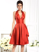 Elegant Halter Sleeveless Short Taffeta Bridesmaid Dresses-Dbrbridal