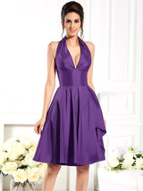 Elegant Halter Sleeveless Short Taffeta Bridesmaid Dresses-Dbrbridal