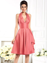 Elegant Halter Sleeveless Short Taffeta Bridesmaid Dresses-Dbrbridal