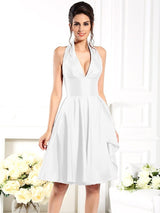Elegant Halter Sleeveless Short Taffeta Bridesmaid Dresses-Dbrbridal