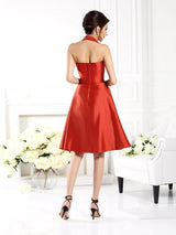 Elegant Halter Sleeveless Short Taffeta Bridesmaid Dresses-Dbrbridal