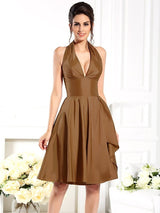 Elegant Halter Sleeveless Short Taffeta Bridesmaid Dresses-Dbrbridal