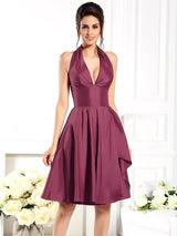 Elegant Halter Sleeveless Short Taffeta Bridesmaid Dresses-Dbrbridal