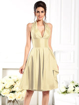Elegant Halter Sleeveless Short Taffeta Bridesmaid Dresses-Dbrbridal