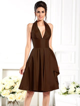 Elegant Halter Sleeveless Short Taffeta Bridesmaid Dresses-Dbrbridal