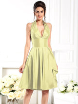 Elegant Halter Sleeveless Short Taffeta Bridesmaid Dresses-Dbrbridal