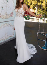 Elegant Lace Elastic Satin Mermaid Fitted Wedding Dresses-Dbrbridal