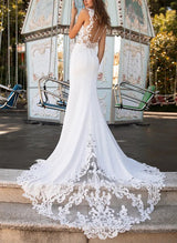 Elegant Lace Elastic Satin Mermaid Fitted Wedding Dresses-Dbrbridal