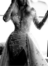 Elegant Lace Long Sleeve Wedding Dress Slit-Dbrbridal