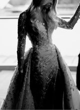 Elegant Lace Long Sleeve Wedding Dress Slit-Dbrbridal