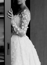 Elegant Lace Long Sleeve Wedding Dress Slit-Dbrbridal