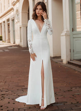 Elegant Lace Long Sleeves Front Split Wedding Dress-Dbrbridal