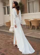 Elegant Lace Long Sleeves Front Split Wedding Dress-Dbrbridal