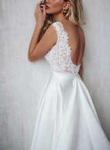 Elegant Lace Satin Wedding Dresses Chic A-line V-Neck Sleeveless Design-Dbrbridal