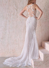 Elegant Lace Tulle Wedding Dresses Mermaid Fitted Illusion Neck-Dbrbridal