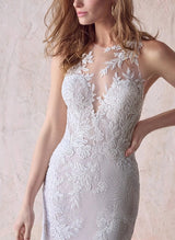 Elegant Lace Tulle Wedding Dresses Mermaid Fitted Illusion Neck-Dbrbridal