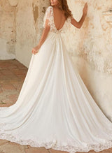 Elegant Lace Tulle Wedding Dresses Removable Sleeves-Dbrbridal