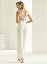 Elegant Lace V-neck Sleeveless Jumpsuit Pantsuit Wedding Dress-Dbrbridal