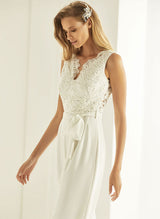 Elegant Lace V-neck Sleeveless Jumpsuit Pantsuit Wedding Dress-Dbrbridal