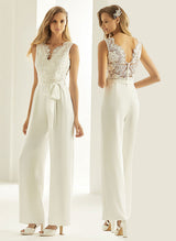 Elegant Lace V-neck Sleeveless Jumpsuit Pantsuit Wedding Dress-Dbrbridal