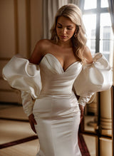 Elegant Long Sleeves Court Train Satin Wedding Dresses-Dbrbridal