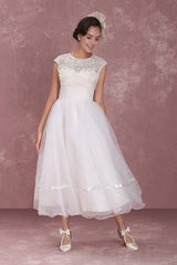 Elegant Net Round Neck Mini Wedding Dress Short Simple Birdal Gowns-Dbrbridal