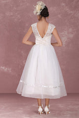 Elegant Net Round Neck Mini Wedding Dress Short Simple Birdal Gowns-Dbrbridal