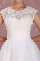 Elegant Net Round Neck Mini Wedding Dress Short Simple Birdal Gowns-Dbrbridal