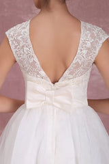 Elegant Net Round Neck Mini Wedding Dress Short Simple Birdal Gowns-Dbrbridal