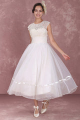 Elegant Net Round Neck Mini Wedding Dress Short Simple Birdal Gowns-Dbrbridal