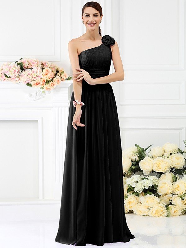 Elegant One Shoulder Pleats Hand-Made Flower Sleeveless Long Chiffon B Dbrbridal Elegant One Shoulder Pleats Hand-Made Flower Sleeveless Long Chiffon B Dbrbridal