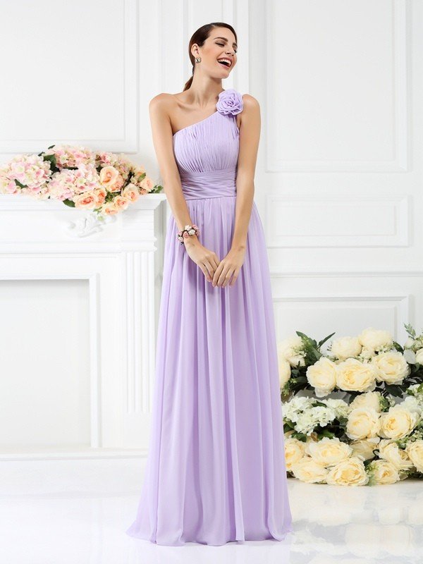 Elegant One Shoulder Pleats Hand-Made Flower Sleeveless Long Chiffon B Dbrbridal Elegant One Shoulder Pleats Hand-Made Flower Sleeveless Long Chiffon B Dbrbridal