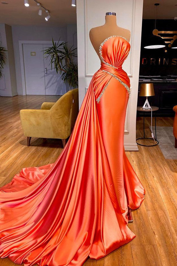 Elegant Orange Mermaid Prom Dress With Detachable Train Crystal Dbrbridal Elegant Orange Mermaid Prom Dress With Detachable Train Crystal Dbrbridal