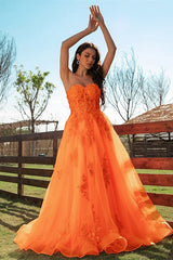 Elegant Orange Sweetheart Long Evening Dress With Lace-Dbrbridal